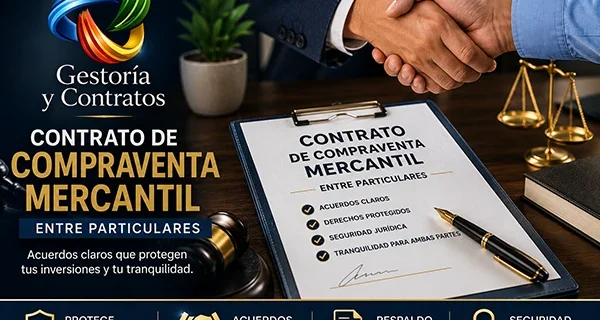 Contrato de compraventa mercantil entre particulares con firma de acuerdo legal y maquinaria comercial