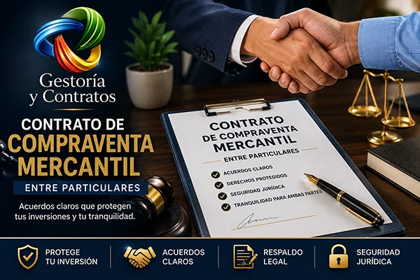 Contrato de compraventa mercantil entre particulares con firma de acuerdo legal y maquinaria comercial